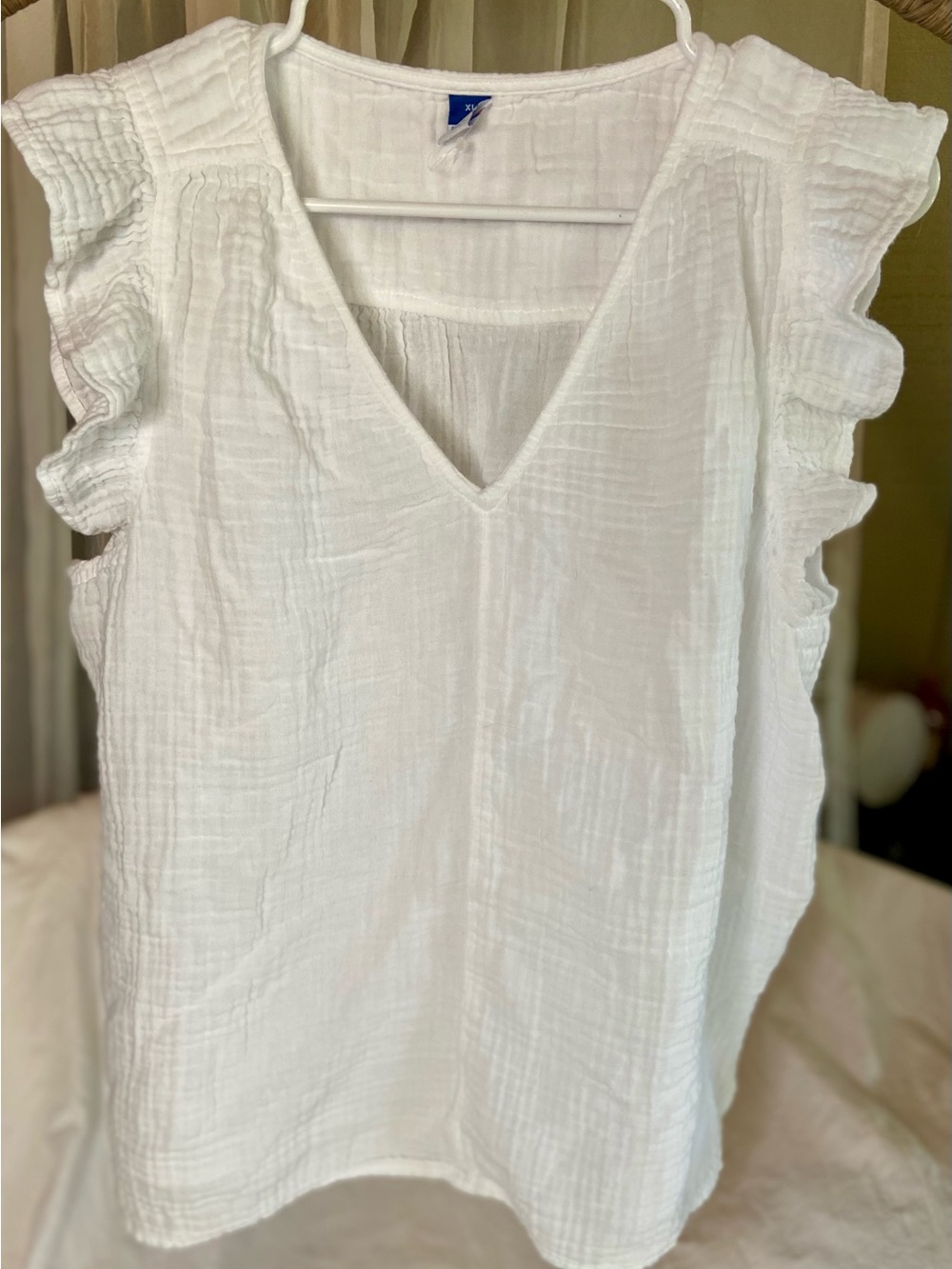 Old Navy White V-Neck Ruffle Sleeve Top
